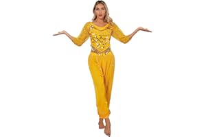 CHICTRY Femme Ensemble Danse Orientale 2PCS Haut Top Danse du Ventre & Pantalon Danse Belly Indienne Déguisement Costume Princesse Indien Arabe Performance