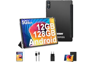 Biegedy Tablette 10 Pouces Android Tablette 12 Go RAM+128 Go ROM (TF 1 to), Tablette Tactile avec Processeur Octa-Core 2.0 GHz, 5G WiFi丨5+8MP丨6000mAh丨Bluetooth 丨Noir