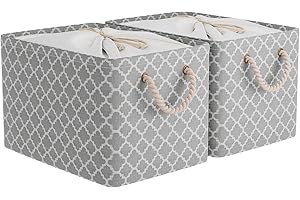 OUTBROS 2 PCS Cesta de almacenamiento grande, 38 x 28 x 26 cm Caja de Almacenaje plegable de tela con asas de transporte y cubierta de cordón para toallas, ropa, Linterna