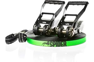 SPIDER SLACKLINE LKS01 - Kit Longline Fly Line 25, Slackline 20 m, Deux cliquets Blancs, Sangle 2,5 m, Sac Inclus - Kit Complet pour slackliners