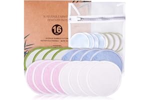 UNIMEIX | Cotton Rounds Reusable 16 pads - Reusable Bamboo Makeup Remover Pads for face - Reusable Facial Pads Reusable Facial Cotton Rounds with Laundry Bag zero waste (Bamboo Velour, 4 color)