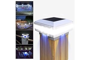 GEYUEYA Home Solar LED Post Lights Outdoor Garden IP65 Waterproof Square White Landscape Post Cap Lamp for Patio Fence Deck 4x4 5x5 6x6 inch Wooden Posts