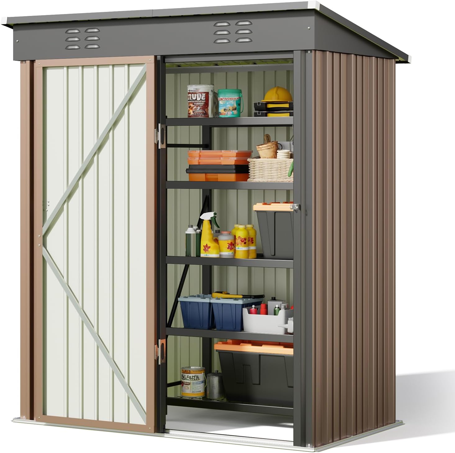 Bealife Cobertizo de jardín para Almacenamiento de Herramientas 180 x 162 x 95 cm, Caseta de Jardín, Cobertizo Exterior, Cobertizo de Almacenamiento Exterior, Cobertizo para Patio, césped (Marrón)