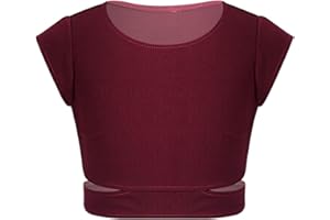 CHICTRY Kids Girls' Activewear Crop Top Side Cutout Dance Athletic Gym Cap Sleeve T-Shirt Sportwear