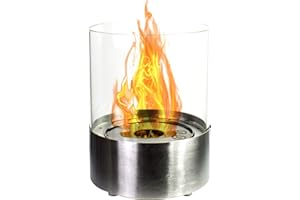 ‎GLOW FIRE GLOW FIRE Ethanol Tischkamin EMMA (rund) - stilvolles Tischfeuer Outdoor & Indoor mit langer Brenndauer und TÜV-Zertifikat - Deko-Kamin für Tisch, Garten oder Balkon, 27x20,5 cm - Silber (Edelstahl)