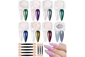 Major Dijit 8Pcs Pearl Powder Ongle Poudre Chrome Ongle Nail Art Rose Violet Poudre Holo Effet Miroir Reflet Poudre laser à paillettes avec 8 pinceaux