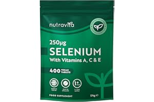 Nutravita Selenium Supplements 250mcg ACE with Vitamin A C & E - 400 Vegan Tablets (1+ Year Supply) - Support Normal Function of Immune System & Thyroid - Support Hair, Skin & Nails - Made in The UK