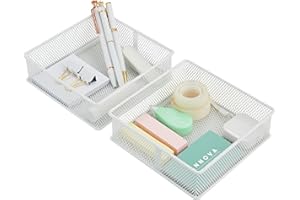 Annova Mesh Drawer Cabinet and Shelf Organizer Bins Storage Basket School Office Supply Holder Tray- Set of 2 (White, 15x15x5 cm)