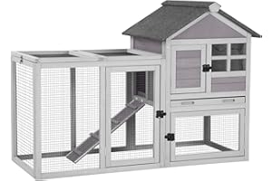 Aivituvin 51.6''L Rabbit Hutch Outdoor Chicken Coop Indoor Bunny Cage with Run,Guinea Pig House Pull Out Upper Tray (Grey)