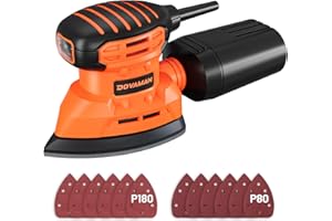 DOVAMAN DLS03A Detail Palm Sander, 130W, Dust Collection System, 12PCS Sandpaper, 12000RPM Compact Hand Tool for Wood Steel Surfaces