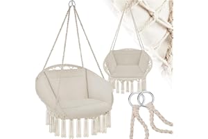 tectake 800708 Fauteuil Suspendu Relax Design de Jardin en Coton, 1 Place, Intérieur et extérieur, Coussins Confortables Inclus - Couleur au Choix - (Beige | no. 403205)