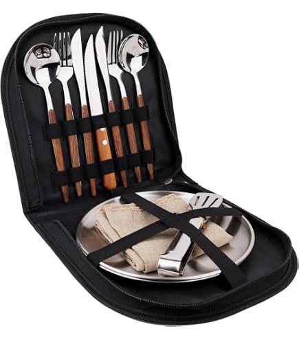 Kit Vaisselle Camping 4 Pièces Réutilisable - Assiette, Bol, Tasse, Couverts - Léger, Micro-ondes & Lave-vaisselle