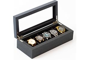 CASE ELEGANCE Uhrenbox, zweifarbig, Fischgrätenmuster, Uhrenschatulle für Damen/Herren, Aufbewahrungsbox für 5 Uhren, Organizer mit Glasdeckel