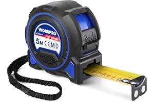 WORKPRO Nastro Metrico da 5m, Metro a Nastro Retrattile professionale ad alta precisione con gancio magnetico e nastro largo, Metro a Nastro in Metallo con custodia in silicone + ABS a prova di caduta
