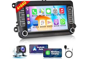 Inexaccessories Android 12 Car Stereo for VW Golf MK5 MK6 RCD330 4G RAM+64G ROM, 7 Inch IPS Touch Screen Car Radio with Wireless Carplay/Android Auto,GPS, WiFi, Bluetooth, Support OBD2/DVR/DPS