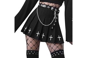 FeMereina Women Mini Pleated Skirt High Waist Short A-line Flare Gothic Punk Y2k Skirt, Ladies Cross Pattern Printing Skirts