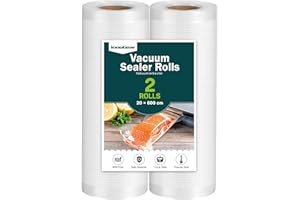 InnoGear Bolsas Vacio Alimentos Rollos Envasadora al Vacio para Conservación de Alimentos (2 Rollos 20cm×6m)
