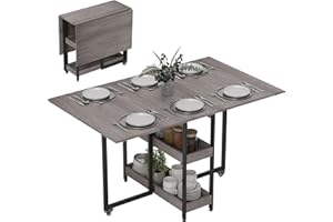 ‎HOMCOM HOMCOM Esstisch Klappbar Küchentisch für 2-4 Personen mit 2 Offenen Ablagen, Esszimmertisch Klapptisch mit Rollen für Kleine Räume, Esszimmer, Küche 133,4 x 80 x 75 cm Grau