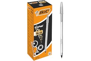 BIC Cristal Shine Bolígrafos Punta Media (1,0 mm) - Tinta Negra y Cuerpo Plateado, Caja de 20 Unidades, ideal para uso diario