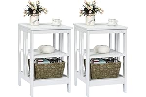 COSTWAY Stolik nocny 3-poziomowy, zestaw 2 stolików pomocniczych, szafka nocna, stolik kawowy do sypialni, salonu, wymiary 40 x 40 x 61 cm, kształt II, biały