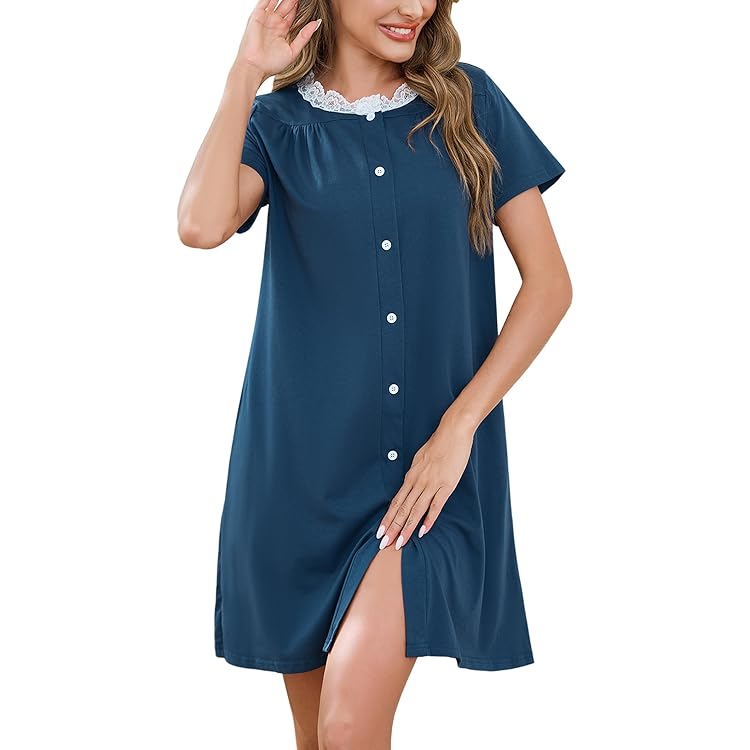 Aseniza Camicia Da Notte Donna Cotone Con Bottoni Vestito Righe
