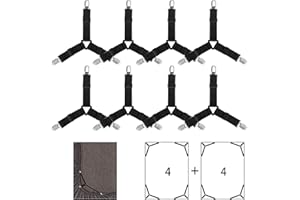 BATEYA 8 Stück 3-Wege Verstellbare Bettlakenspanner, Elastisch bettlakenhalter Clip Spanner Bettlakenspanner Tischtuchspanner für die Ecken von Bett Matratze oder Sofa（Schwarz）
