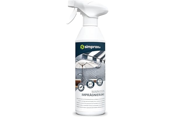 simprax® Spray Imperméabilisant Auvents Écologique & sans PFC - Protection Longue Durée Tissus Extérieurs, Parasols & Voiles d'Ombrage - Hydrofuge & Protection UV - Imperméabilisant Tissu