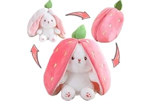 QXNDXQ Peluche Lapin, Poupée Lapin 18cm Peluche Lapin Doux, Poupée Lapin en Peluche réversible avec Fermeture à Glissière pour Adultes Enfants Décoration de La Maison Cadeau (Fraise)