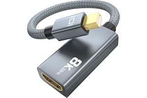 OHBUYAGN Adattatore Mini DisplayPort a HDMI 8K, Mini DP a HDMI 2.1, 8K@60Hz, 4K@120Hz, 2K@240Hz, HDR, Db Vision, Atmos per Thunderbolt 2, iMac, Surface Pro/Dock, Monitor, Graphics, 0.2M