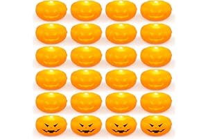 FLYQINTESS Bougie LED Citrouille Halloween, Bougies Flottante Aquatique Étanche Sans Flamme avec Télécommande, pour Halloween, Bassin, Piscine, Jardin, Intérieur Extérieur Fête (24pc)