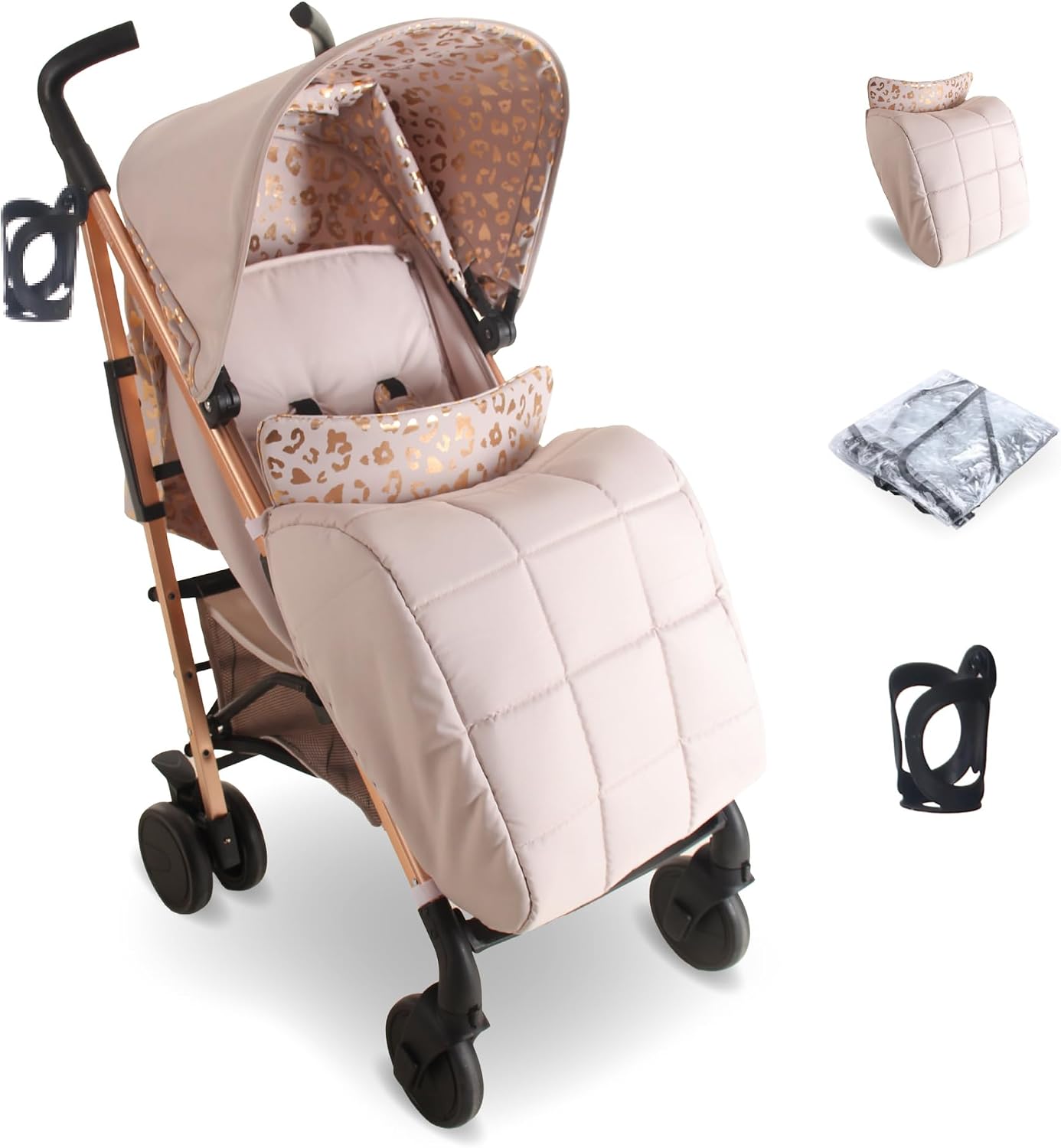 My Babiie MB51 Stroller – from Birth to 4 Years (22kg), Lightweight, Umbrella Fold, Travel Buggy for Toddlers, Pushchair Includes Footmuff, Cup Holder, Rain Cover - Pink Leopard