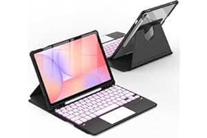 CACOE Étui Clavier Rotatif 360° pour Samsung Galaxy Tab S10 Lite 5G / S10 FE / S9 FE / S9 10.9" /11" (2025/2023) avec Pavé Tactile, Rétroéclairage 7 Couleurs, Noir