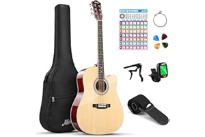 Moukey Acoustic Guitar Full Size Kits for Beginners Adults 4/4 41" Guitar Bundles with Chord Poster, Gig Bag, Tuner, Steel Strings, Strap, Natural