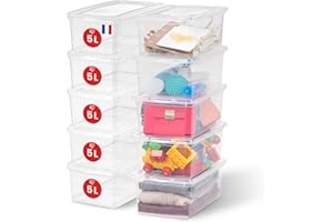 ‎IRIS OHYAMA Iris Ohyama Vielseitige Aufbewahrungsboxen, 5L, 10er-Set, Transparent, Deckel leicht schließbar, Stapelbar, Für Schrank, Regale, Klassenzimmer, Organisation, Spielzeug, Kunstbedarf, Schuhe, CNL-5