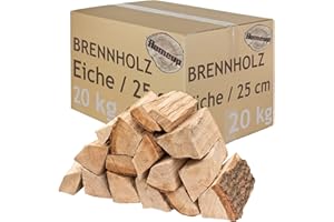 Bois de Chauffage 20 kg pour Poêle et Cheminée Brasero Grill Panier à Feu Bûches de Bois de chêne 25 cm flameup