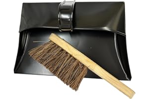LS DECOR LS Metal Long Handle Dustpan and Hard Brush Set Heavy Duty Industrial Cleaning Set Black Steel Pan with Tough Bristles for Workshop Garage & Outdoor Cleaning (DustPan & Hard Brush)