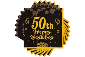 YTUGCG 50th Birthday Napkins, 20 Pcs Black and Gold 50th Birthday Party Napkins, 32x32cm 50th Birthday Decorations Tissue Luncheon Paper Napkin, 50th Birthday Party Supplies Table Decor
