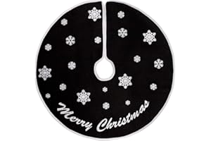 MACTING Burlap Christmas Tree Skirt, rote Jute Baumständer Abdeckung mit weißen Schneeflocken Basis für Weihnachtsbaum Dekoration (Schwarz, 122Ccm)