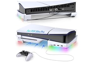 Gorixer RGB Horizontal Stand for PS5 Slim Console with 4 USB Hubs, Stand for Playstation 5 Slim Disc & Digital, Base Holder Accessories with 14 Lighting Modes & Fast Charging Port for PS5 Controller