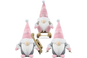 Gehydy Gnomo Navidad Decoración Juego de 3 Trineo Navideñas Christmas Decor para Hogar Casa 19cm - Rosa