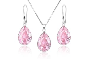 Linawe Crystal Jewellery Sets for Women, Imitation Diamond Pendant Necklace, Rhinestone Drop Dangle Earrings, Birthstone Cubic Zirconia Matching Wedding Jewellery, 14K Gold/Rose Gold/Silver Tones