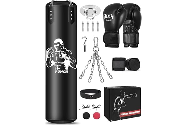 NZQXJXZ Non remplie Sac de Boxe Adulte, 120cm Sac de Boxe à Suspendre avec Une Gamme complète d'accessoires, Sac en Cuir Microfibre pour l'entraînement Kickboxing Fitness MMA Grappling Muay Thai