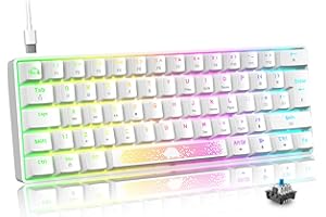 MAGIC-REFINER 60% Mechanical Keyboard Blue Switch, UK Layout Compact 62 Key USB C Wire RGB Backlit Effects Ergonomic Gaming Keyboard Rainbow LED Backlight Compatible With PS4,Xbox,PC,Laptop,MAC - White