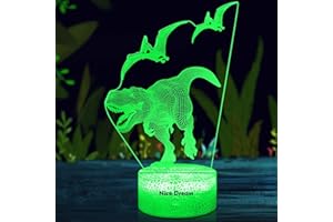 Nice Dream Dinosaure Veilleuse pour enfants, lampe à illusion 3D, lumière LED, télécommande 16 couleurs changeantes, intensité variable, cadeaux de Noël pour filles garçons salon chambre à coucher