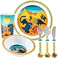Dinosaur Kids 6 Piece Reusable Dinner Set - Plate/Bowl/Cup/Knife/Fork/Spoon - Childrens Dinnerware Tableware Cutlery Set