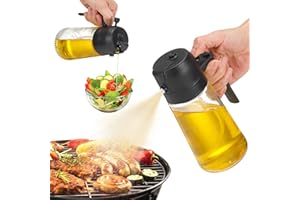 LKEVREG 2 in 1 Ölsprüher, 470ml Glas Öl Sprühflasche mit Großem Fassungsvermögen, Ölspray für Heißluftfritteuse, Küchen Ölflasche Ölspender zum Kochen, Backen, Grillen und Salate - Schwarz