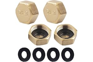 UTXN 4PCS 3/4 Inch Brass Radiator Blanking Caps (Female Thread) - Radiator Valve & Pipe End Caps with 4 Sealing Washers for Washing Machine Hoses, Decorative Pipe Isolation & Plumbing Protectionine