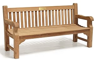 Jati Gladstone Teak FULLY ASSEMBLED Park Bench 1.8m with Brass Memorial Personalised Engraved Plaque - Modern Font