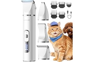 oneisall 3-i-1 Hundklippmaskin, Tyst Tassklippare för Hunder, LCD-display, Katt & Hund, Tassklippare + Hundraser + Nagelslipare – för Kropp, Tassar, Ögon, Öron, Ansikte