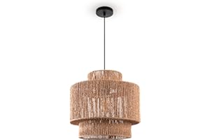 ‎PACO HOME Paco Home Pendelleuchte Esstisch Papier Boho Hängelampe Esszimmer Lampe E27 Hängeleuchte Rattan, Farbe:Natur (Ø40cm), Leuchtenart___Farbe:Pendelleuchte - Schwarz